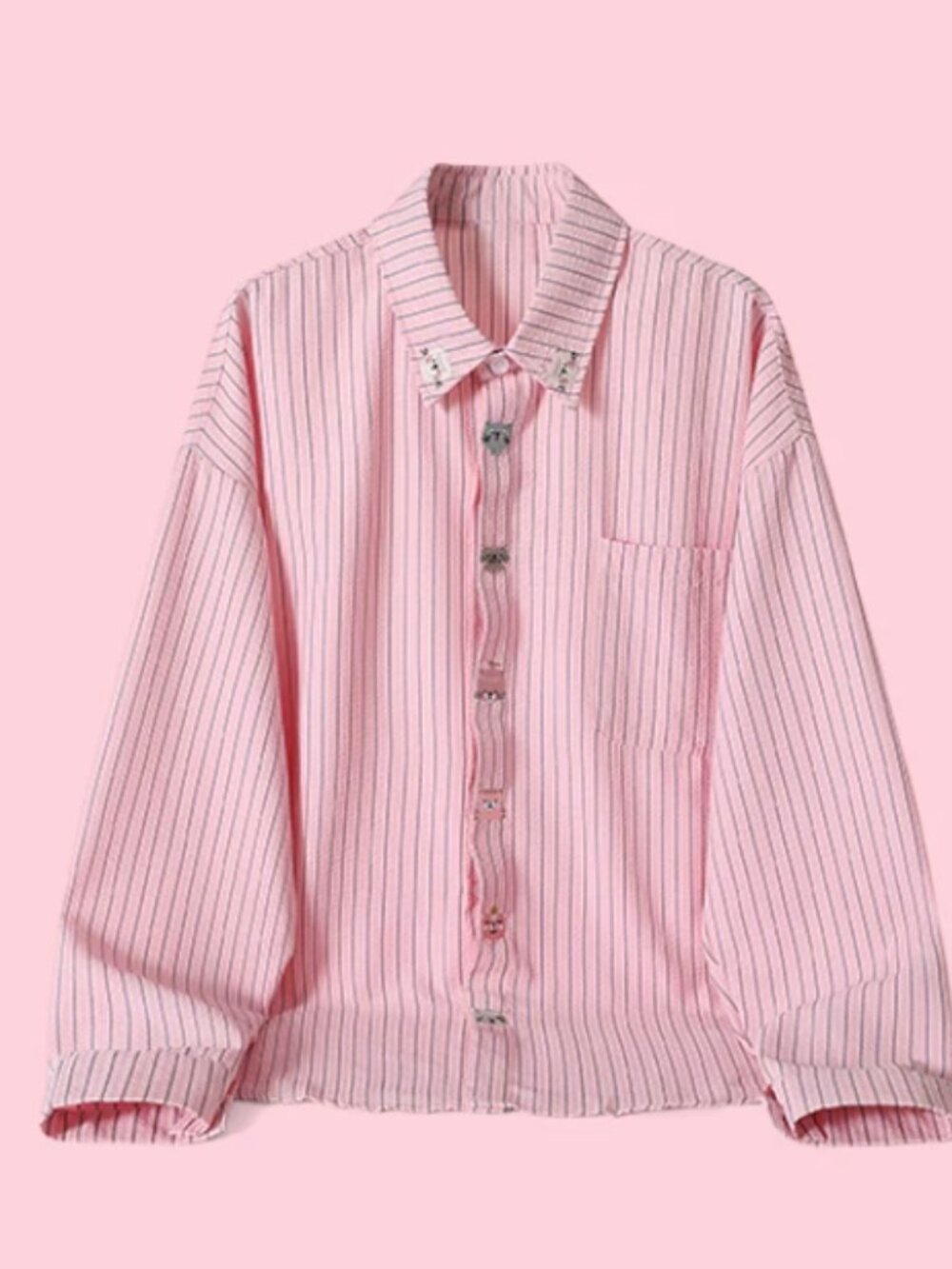 Pink Stripe Shirt with Cat Buttons